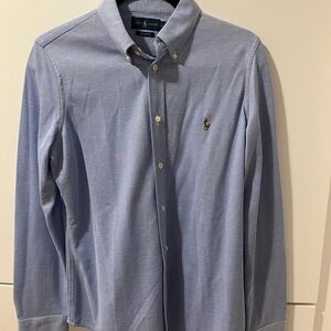 Ralph Lauren Stretch Knit Polo Light Blue Button Down Shirt L Large